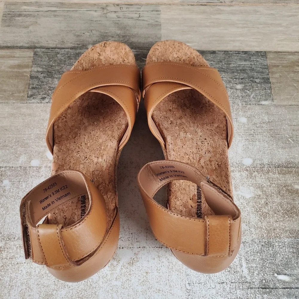 Johnston & Murphy Gigi Womens Sandal Sz 9.5 M Tan Leather Cross-Band Ankle Strap